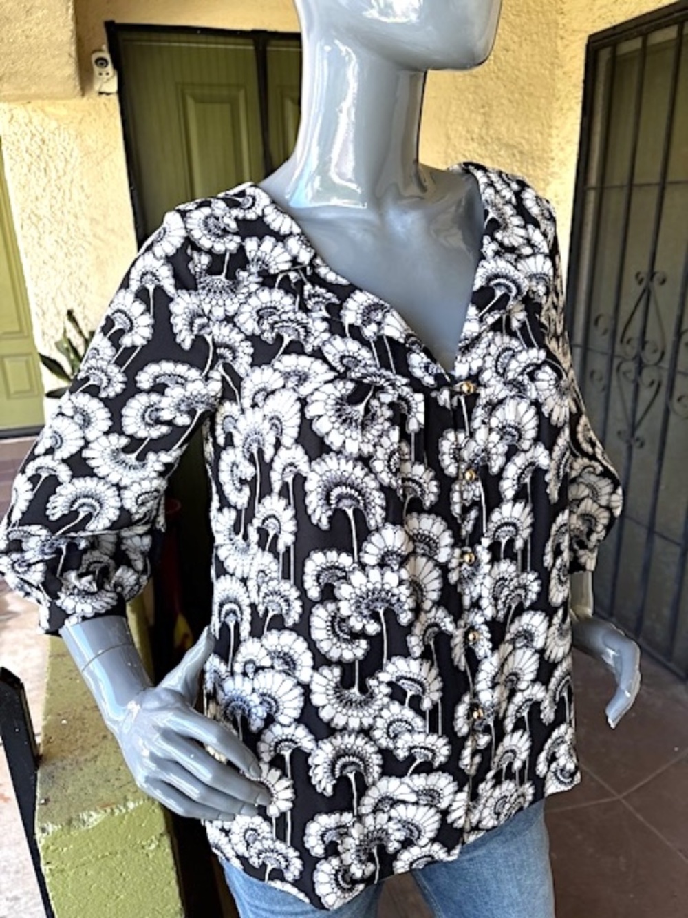 KATE SPADE X FLORENCE BROADHURST Japanese Print 3/4 Sleeve Blouse EUC/sz S